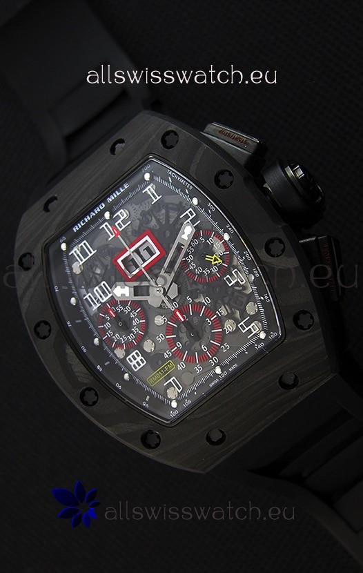 IMG_9085 Richard Mille RM011-FM Felipe Massa One Piece Black Forged Carbon Case in Black Strap Replica 2