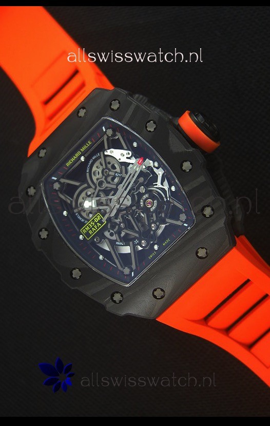 IMG_9085 Richard Mille RM035-2 Rafael Nadal Forged Carbon Case with Red Rubber Strap Replica 2
