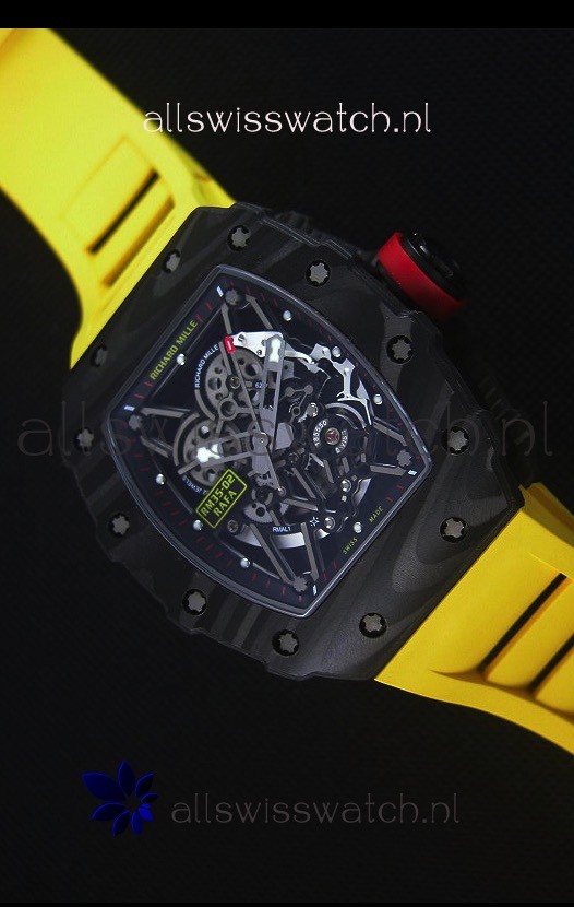 IMG_9085 Richard Mille RM035-2 Rafael Nadal Forged Carbon Case with Yellow Rubber Strap Replica 2