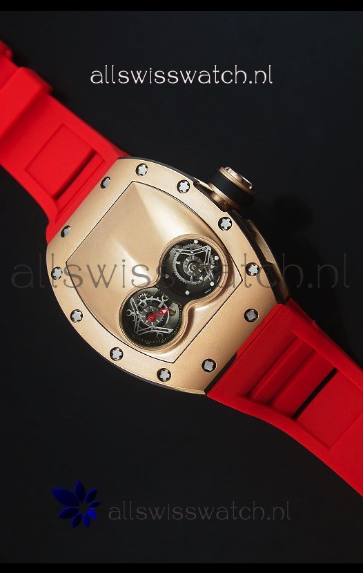 IMG_9085 Richard Mille RM053 Tourbillon Pablo Mac Donough Pink Gold Case Red Strap Replica 2