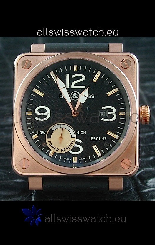 Bell and Ross BR01 97 Power Reserve Rose Gold in Black Dial Replica 2