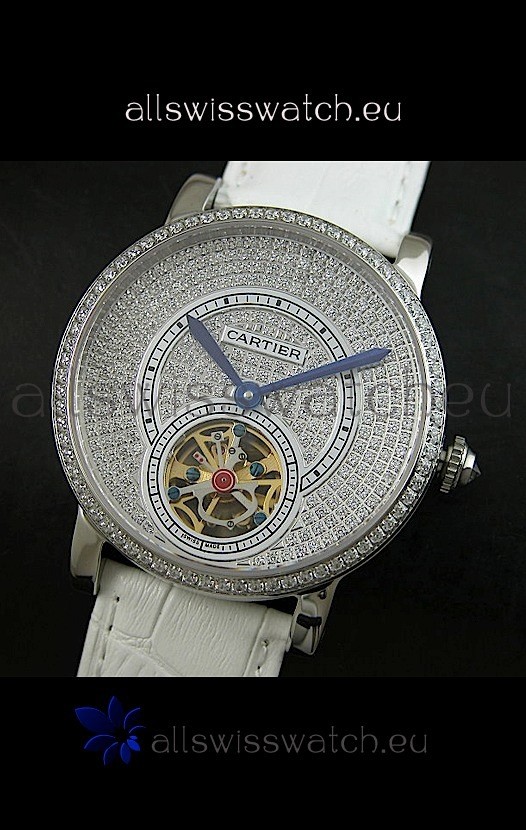 IMG_9085 Cartier Ronde de Tourbillon Diamond in White Strap Replica 2
