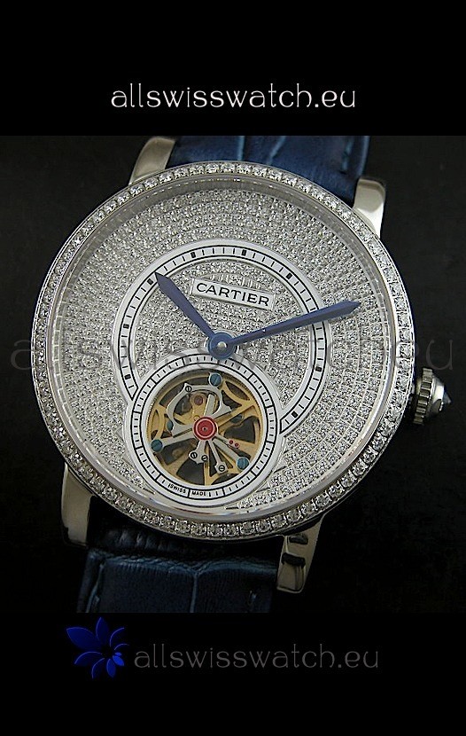 IMG_9085 Cartier Ronde de Tourbillon Diamond in Blue Strap Replica 2
