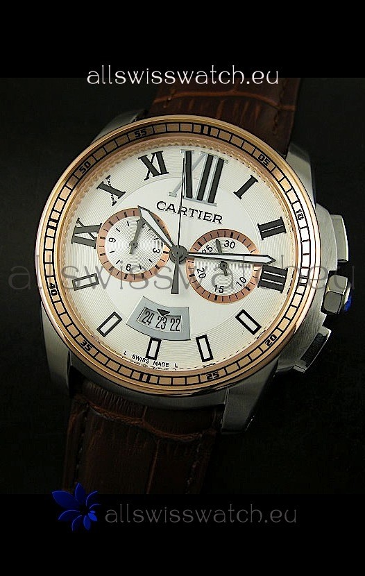 IMG_9085 Calibre De Cartier Chronograph in Two Tone Replica 2