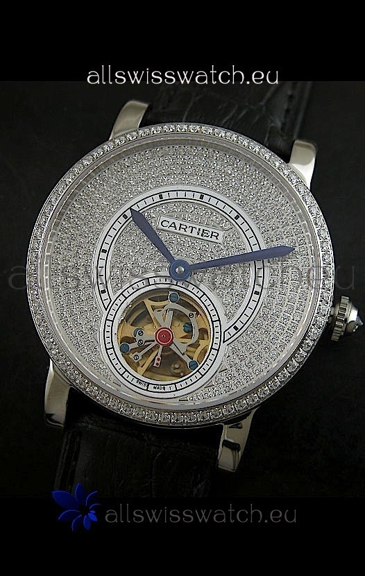IMG_9085 Cartier Ronde de Tourbillon Diamond in Black Strap Replica 2