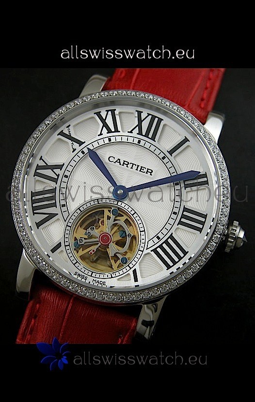 IMG_9085 Cartier Ronde de Tourbillon Diamond in Red Strap Replica 2