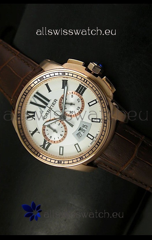 IMG_9085 Calibre De Cartier Chronograph in Pink Gold Replica 2