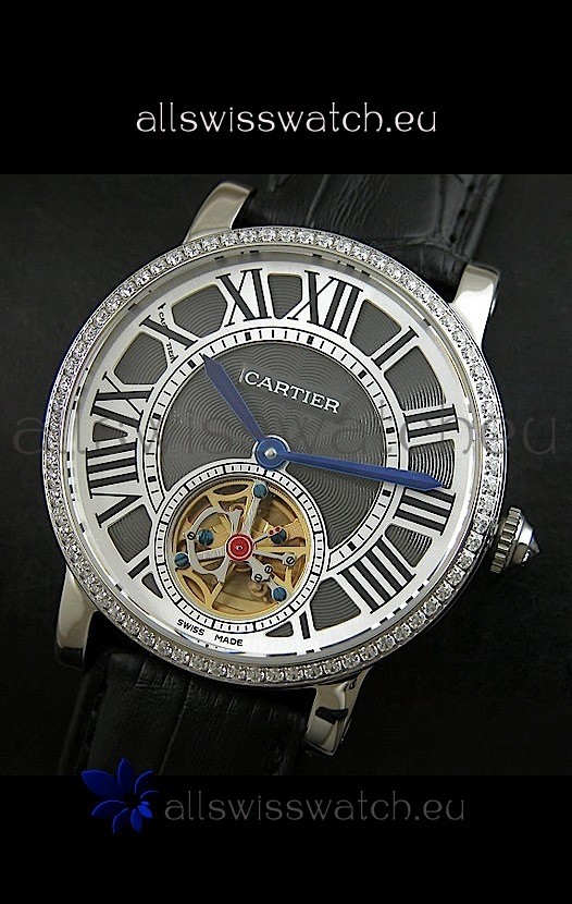 IMG_9085 Cartier Ronde de Tourbillon Diamond in Black Dial Replica 2