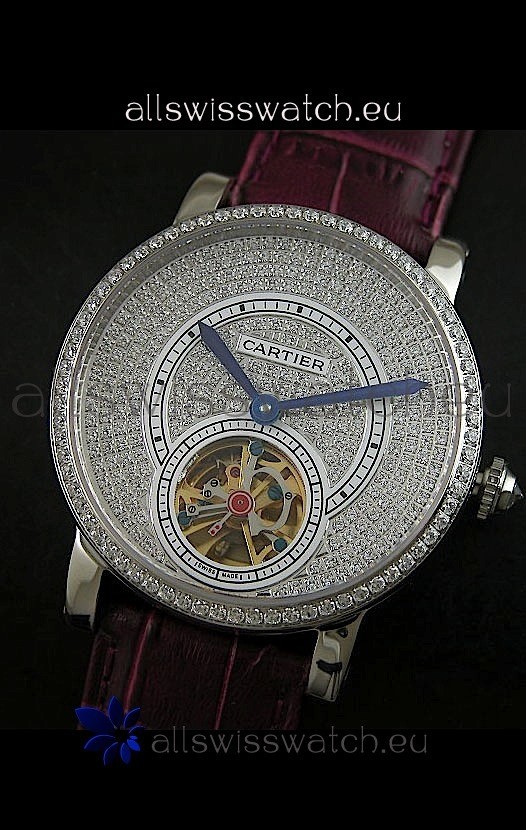 IMG_9085 Cartier Ronde de Tourbillon Diamond in Purple Strap Replica 2