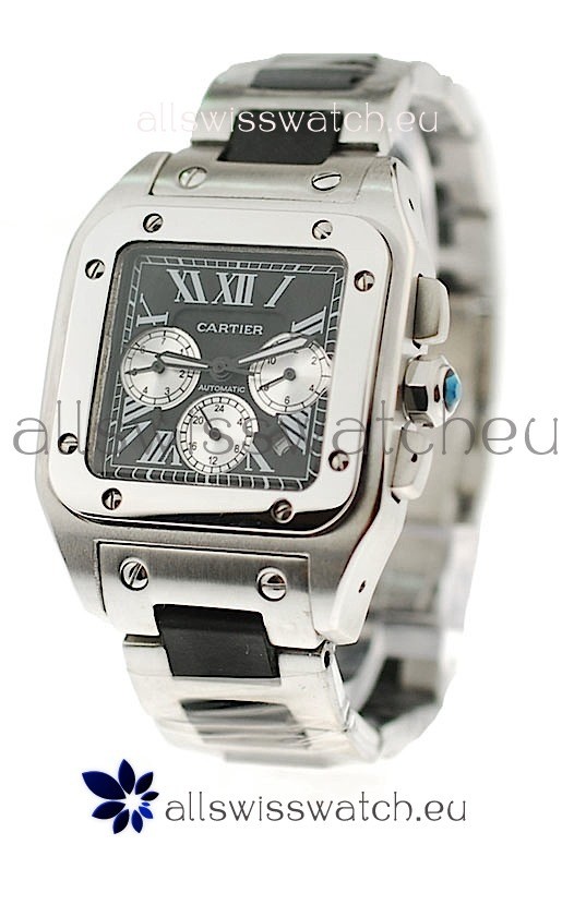 IMG_9085 Cartier Santos 100 in Black Dial Replica 2
