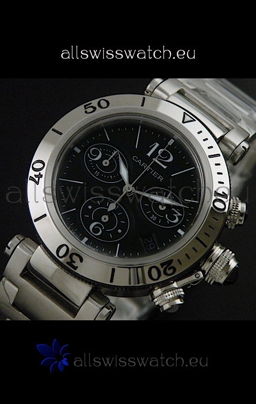 Cartier Pasha De Seatimer Quartz in Black Dial Replica 2