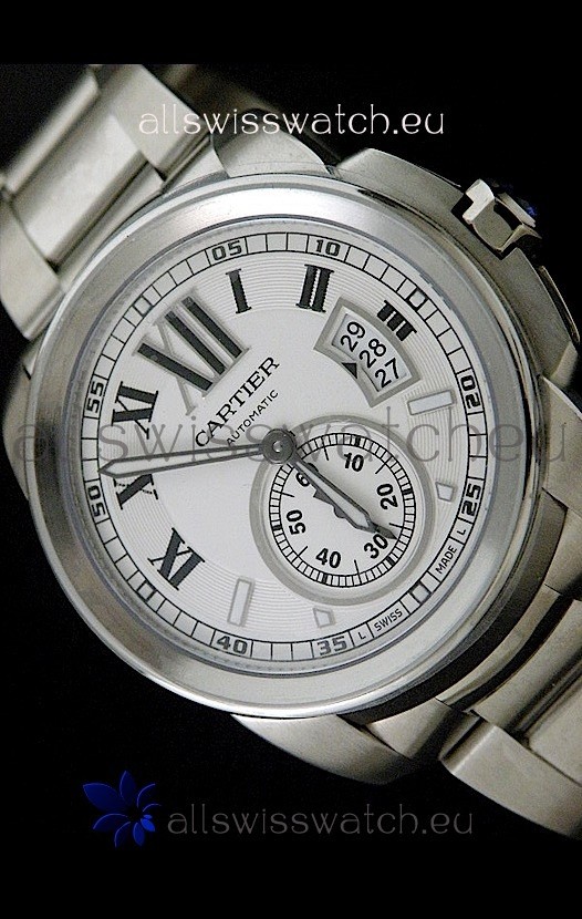 IMG_9085 Cartier Calibre de Steel in White Dial Replica 2