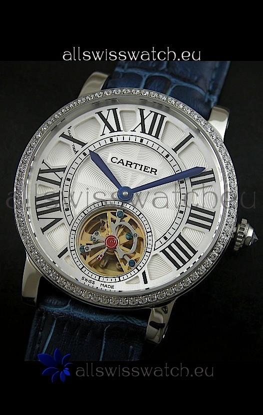 IMG_9085 Cartier Ronde de Tourbillon Diamond in Blue Strap Replica 2