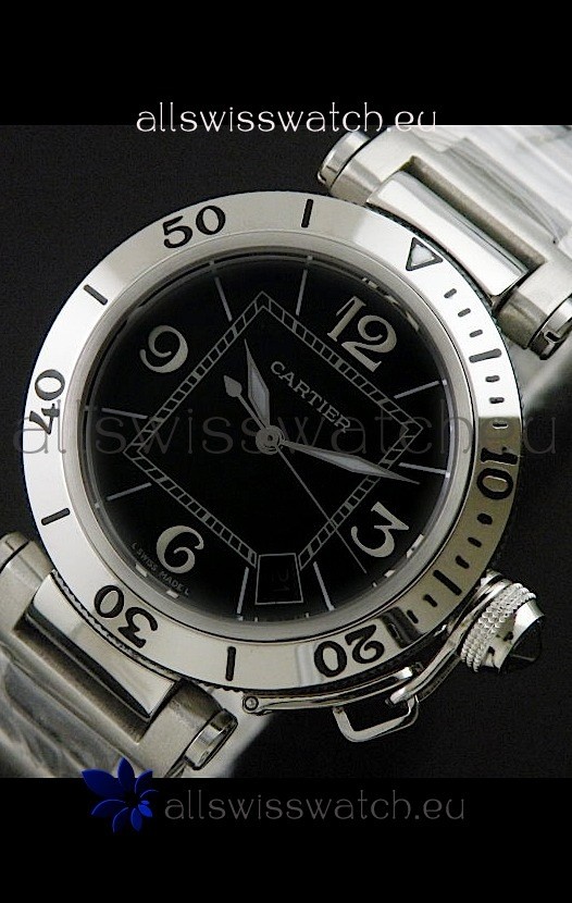 IMG_9085 Cartier Pasha De Seatimer Quartz in Black Dial Replica 2