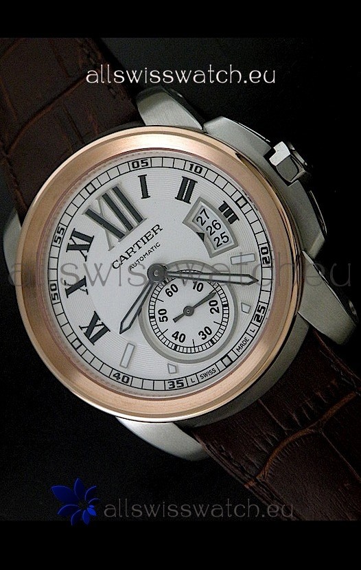 IMG_9085 Cartier Calibre de Steel in Brown Leather Strap Replica 2
