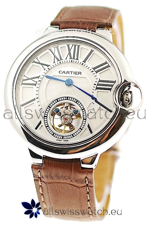 IMG_9085 Ballon Bleu De Cartier flying Tourbillon Steel in Brown Strap Replica 2