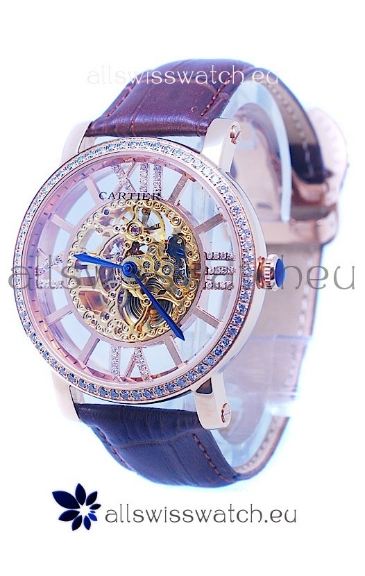 IMG_9085 Ronde De Cartier Skeleton Rose Gold in Diamond Bezel Replica 2