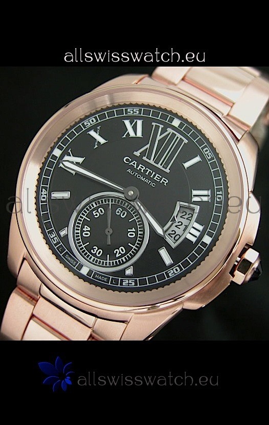 IMG_9085 Calibre De Cartier Automatic Rose Gold in Black Dial Replica 2