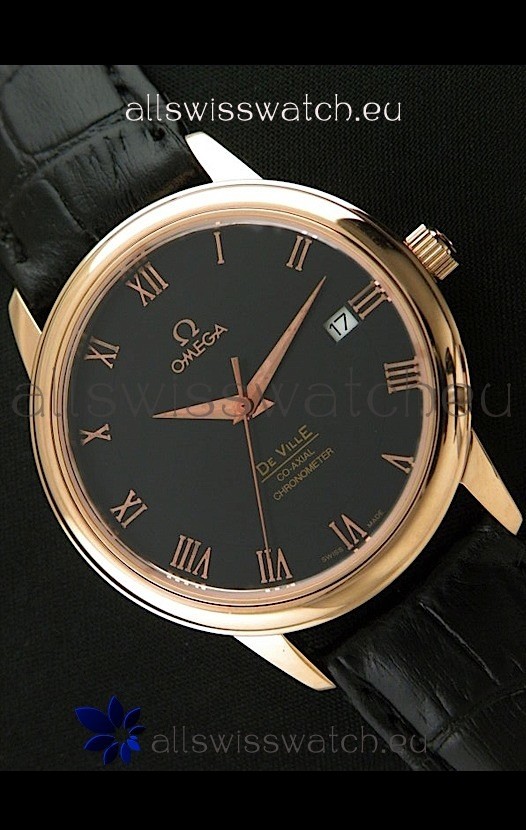 Omega DeVelie Co-Axial Chronometer Rose Gold in Black Dial Replica 2