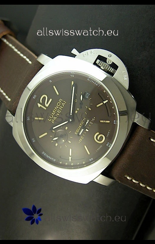 IMG_9085 Panerai PAM365 L’Astronomo Luminor 1950 GMT Equation of Time Brown Dial Steel Replica 2