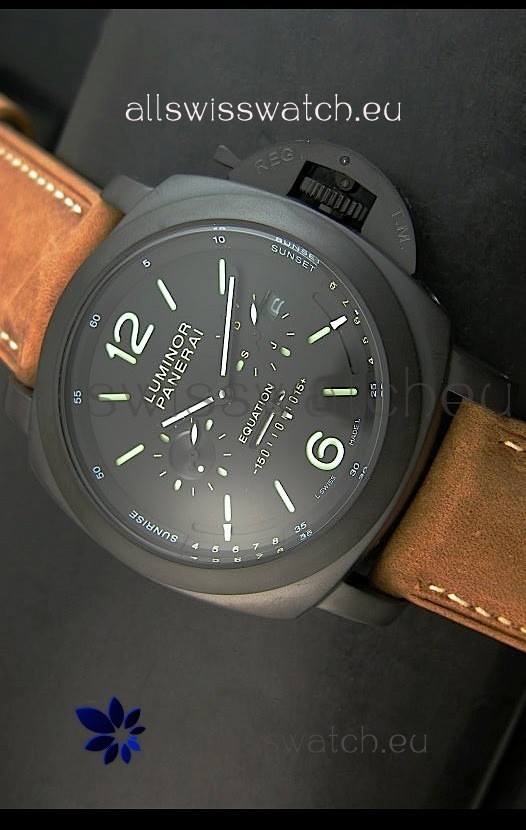 IMG_9085 Panerai PAM365 L’Astronomo Luminor 1950 GMT Equation of Time Black Dial PVD Replica 2