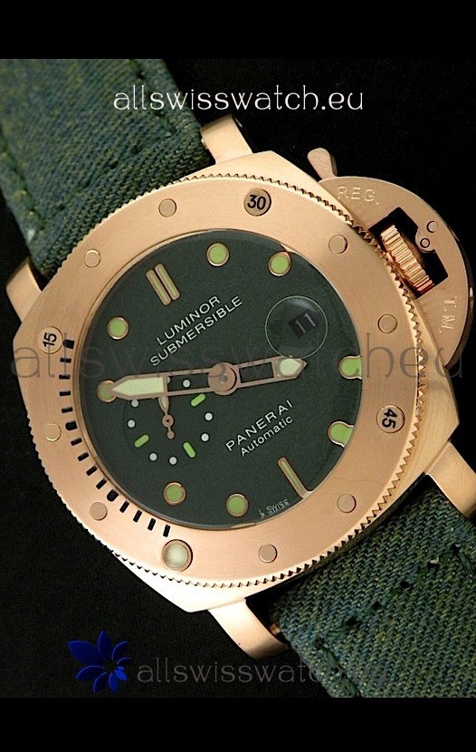 IMG_9085 Panerai Luminor Submersible 1000M Automatic Rose Gold in Green Dial Replica 2