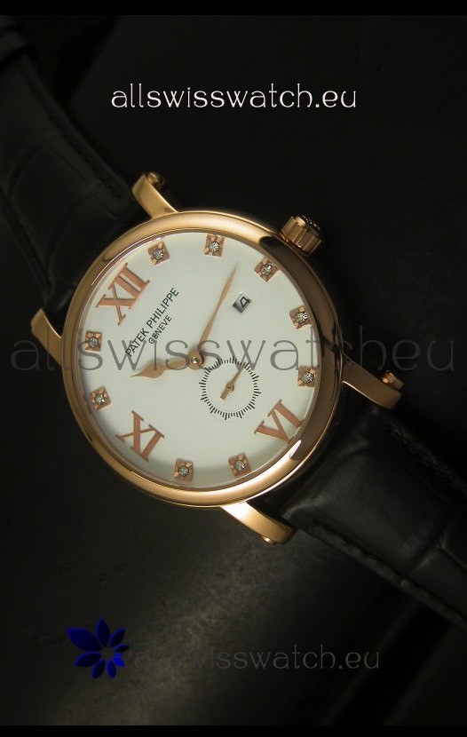 IMG_9085 Patek Philippe Calatrava Rose Gold Diamonds Hour Markers Replica 2