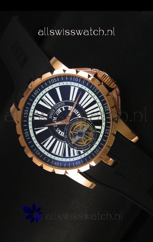 IMG_9085 Roger Dubuis Excalibur Tourbillon - Rose Gold Plating Black Dial Replica 2