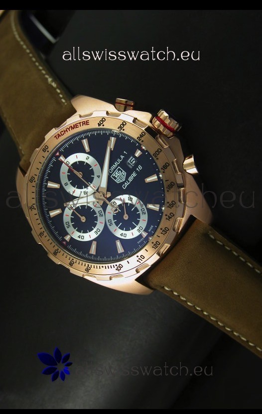 IMG_9085 Tag Heuer Calibre 16 Rose Gold in Black Dial Replica 2