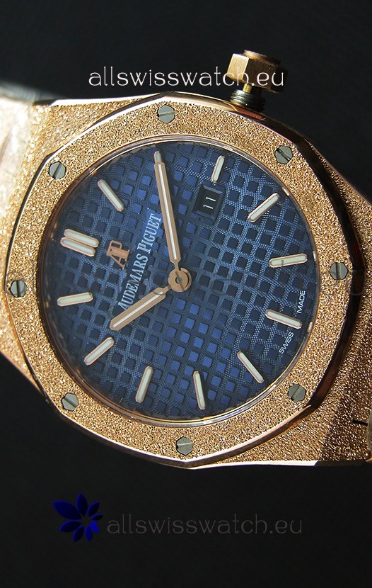 IMG_9086 Audemars Piguet Royal Oak Frosted Rose Gold QUARTZ Navy Blue 33MM - 1:1 Mirror 3