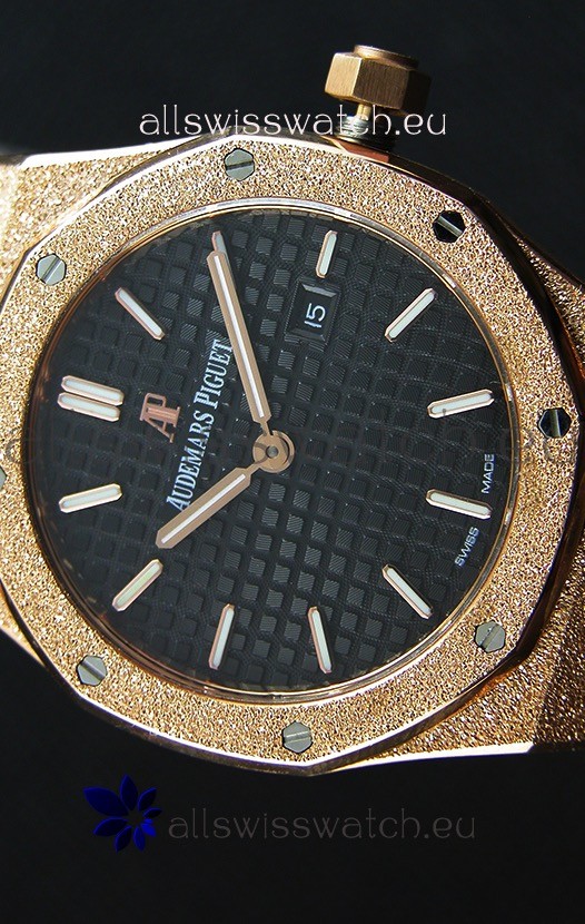 IMG_9086 Audemars Piguet Royal Oak Frosted Rose Gold QUARTZ Black Dial 33MM - 1:1 Mirror 3