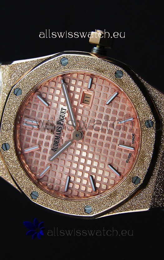 IMG_9086 Audemars Piguet Royal Oak Frosted Rose Gold QUARTZ Champange Dial 33MM - 1:1 Mirror 3