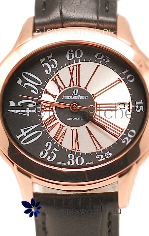 IMG_9086 Audemars Piguet Millenary Hour and Minute Swiss Rose Gold in Black Strap 3