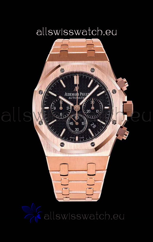 IMG_9086 Audemars Piguet Royal Oak Chronograph Pink Gold Case Black Dial - 1:1 Mirror 3