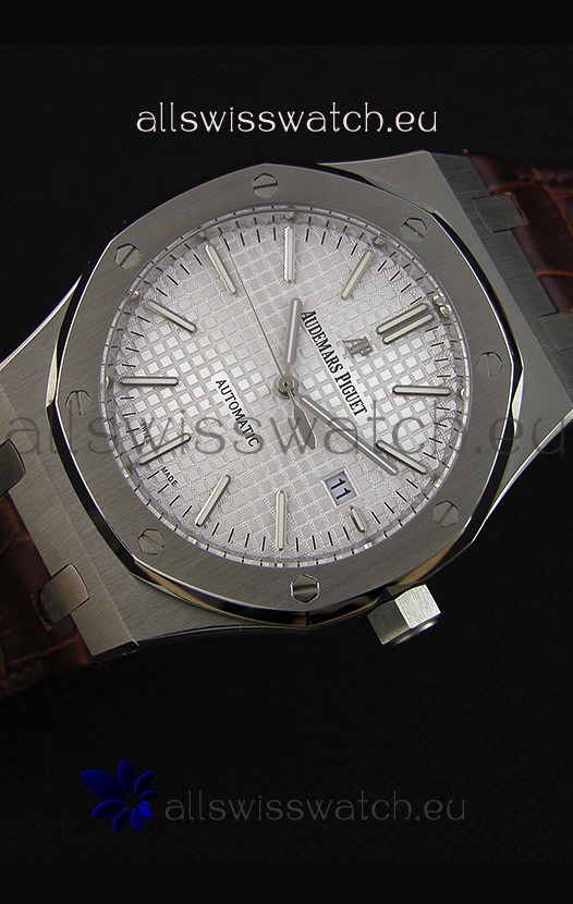 IMG_9086 Audemars Piguet Royal Oak 41MM Silver Dial Leather Strap - 1:1 Mirror Ultimate Edition 3