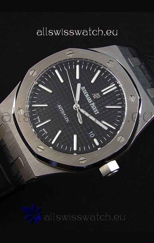 IMG_9086 Audemars Piguet Royal Oak 41MM Black Dial Leather Strap - 1:1 Mirror Ultimate Edition 3