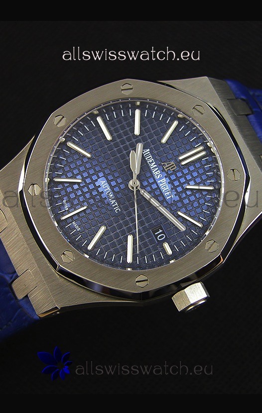 IMG_9086 Audemars Piguet Royal Oak 41MM Blue Dial Leather Strap - 1:1 Mirror Ultimate Edition 3