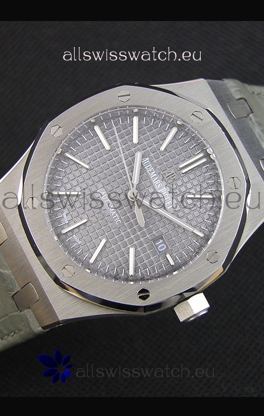 IMG_9086 Audemars Piguet Royal Oak 41MM Grey Dial Leather Strap - 1:1 Mirror Ultimate Edition 3