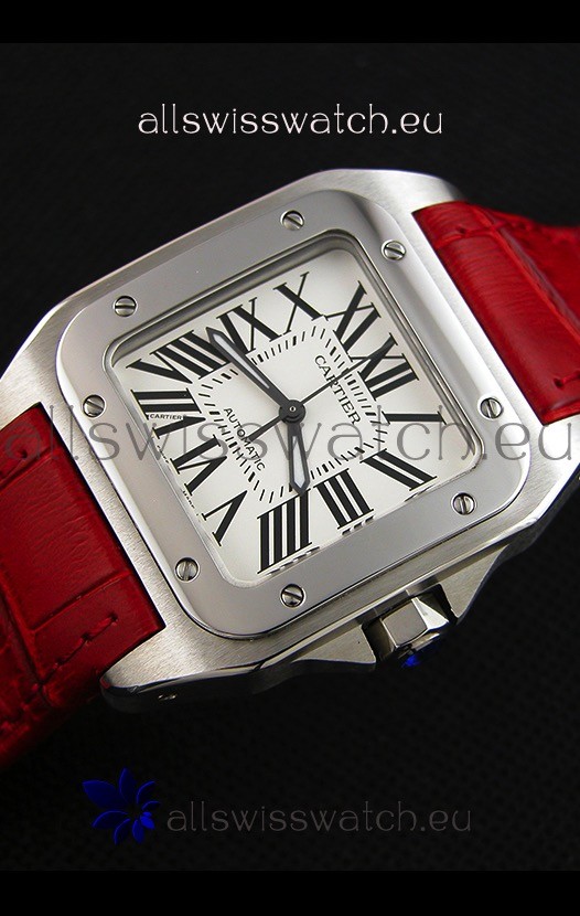 IMG_9086 Cartier Santos De Cartier 1:1 Mirror Red Strap 33MM Ladies 3