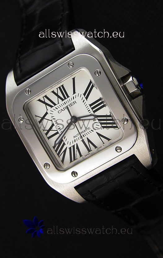 IMG_9086 Cartier Santos De Cartier 1:1 Mirror Black Strap 33MM Ladies 3