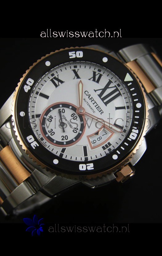 IMG_9086 Calibre De Cartier 42MM Black Dial Two Tone Case White Dial - 1:1 Mirror 3