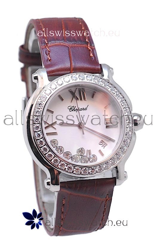IMG_9086 Chopard Happy Sport Star Shaped Diamonds in Brown Strap 3