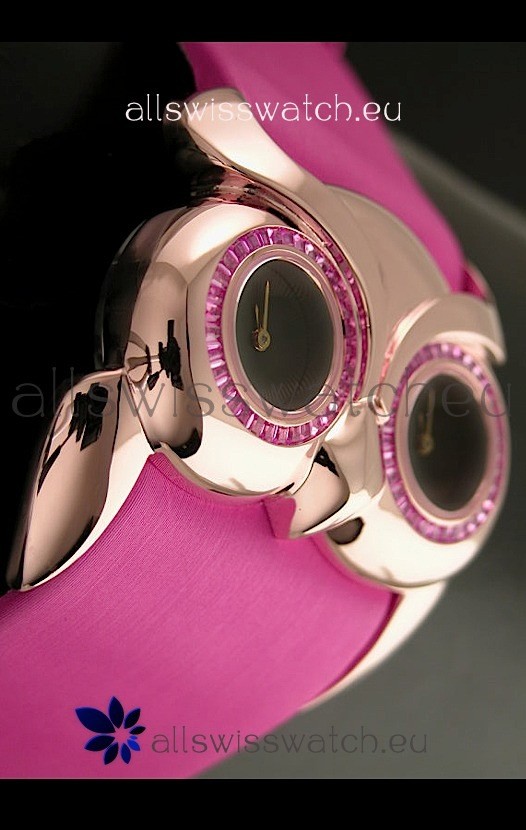 IMG_9086 Chopard Animal World Ladies Owl Black Dial in Pink Strap 3