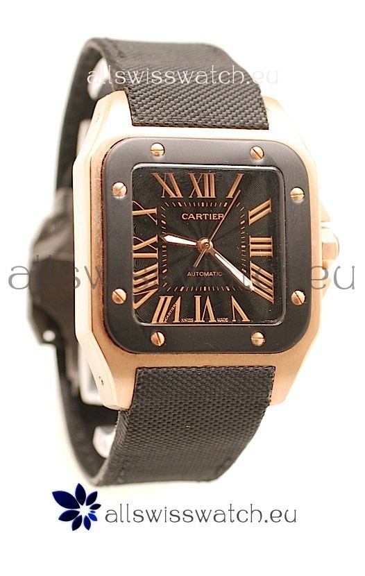 IMG_9086 Cartier Santos 100 Pink Gold in Black Dial 3