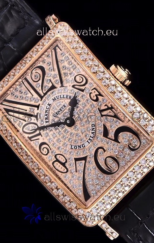 IMG_9086 Franck Muller Long Island Color Dreams Pink Gold in Black Strap 3