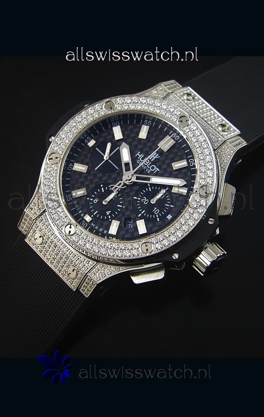 IMG_9086 Hublot Big Bang Carbon Dial Diamonds Studded Stainless Steel 3