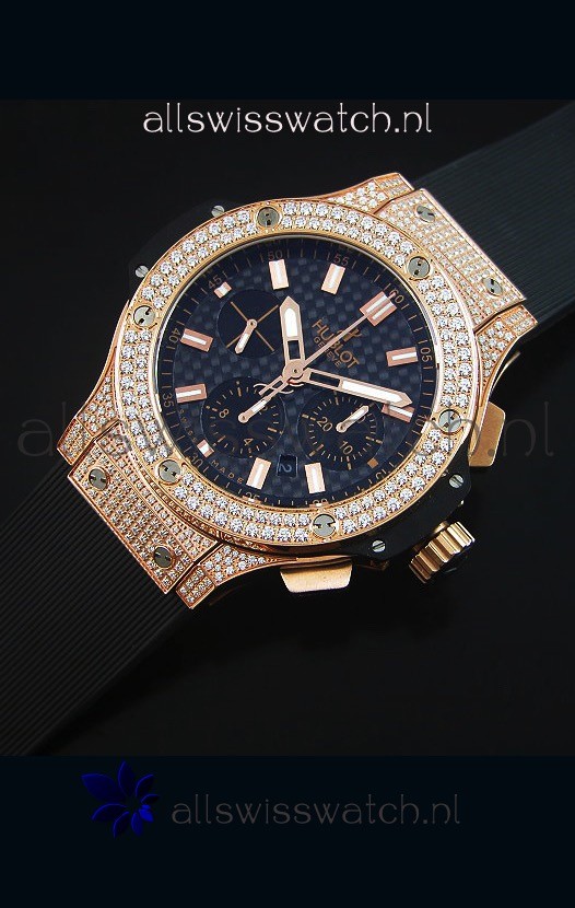 Hublot Big Bang Carbon Dial Diamonds Studded Rose Gold 3