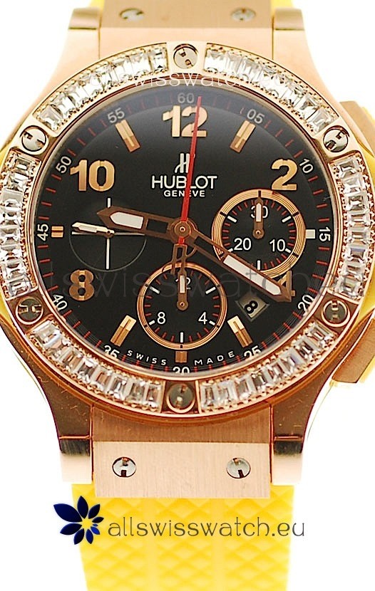 IMG_9086 Hublot Big Bang Swis Yellow Strap Black Dial Pink Gold Case 3