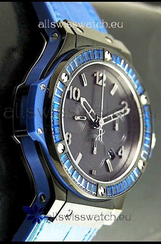 IMG_9086 Hublot Big Bang All Black Edition in Purple Strap and Baguette Diamonds Bezel 3