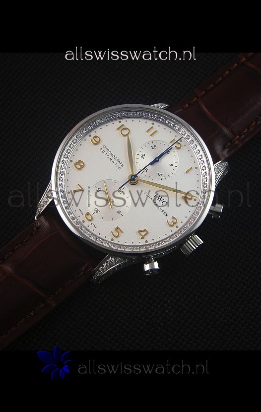 IMG_9086 IWC Portuguese Chronograph Stainless Steel with Diamonds 1:1 Mirror 3